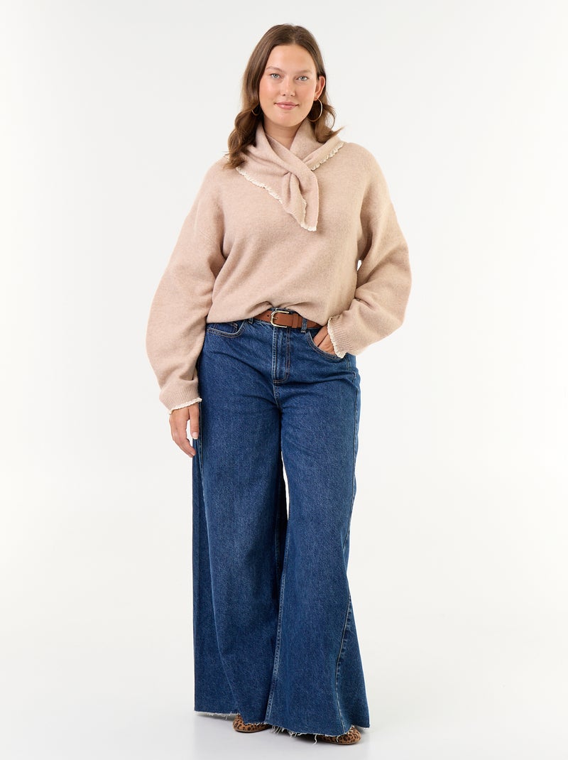Maglione collo rotondo maniche ampie con foulard abbinato Beige - Kiabi