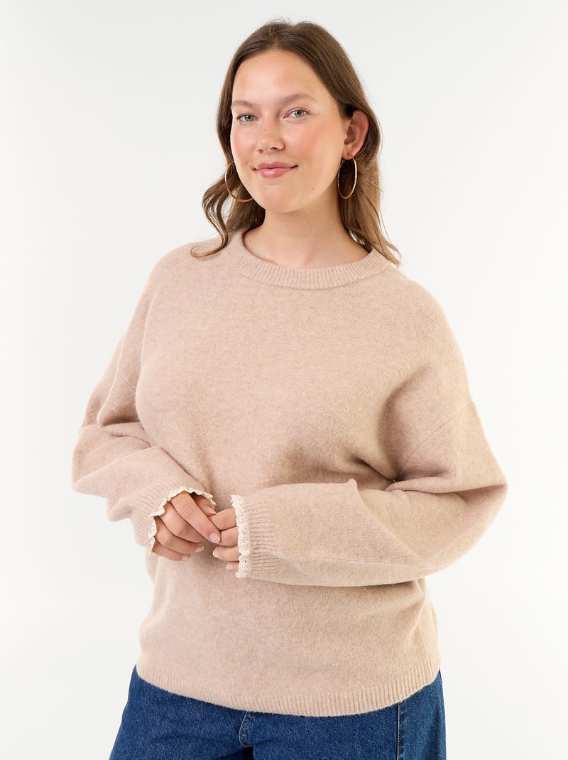 Maglione collo rotondo maniche ampie con foulard abbinato Beige - Kiabi