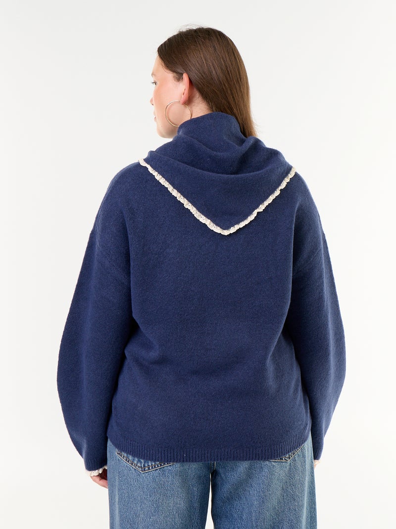 Maglione collo rotondo maniche ampie con foulard abbinato Blu - Kiabi