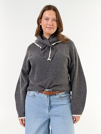 Maglione collo rotondo maniche ampie con foulard abbinato