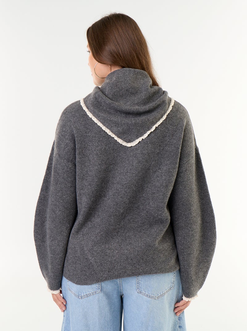 Maglione collo rotondo maniche ampie con foulard abbinato Grigio - Kiabi