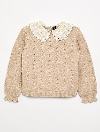Maglione con ampio collo ricamato fantasia
