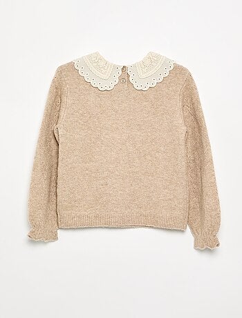 Maglione con ampio collo ricamato fantasia