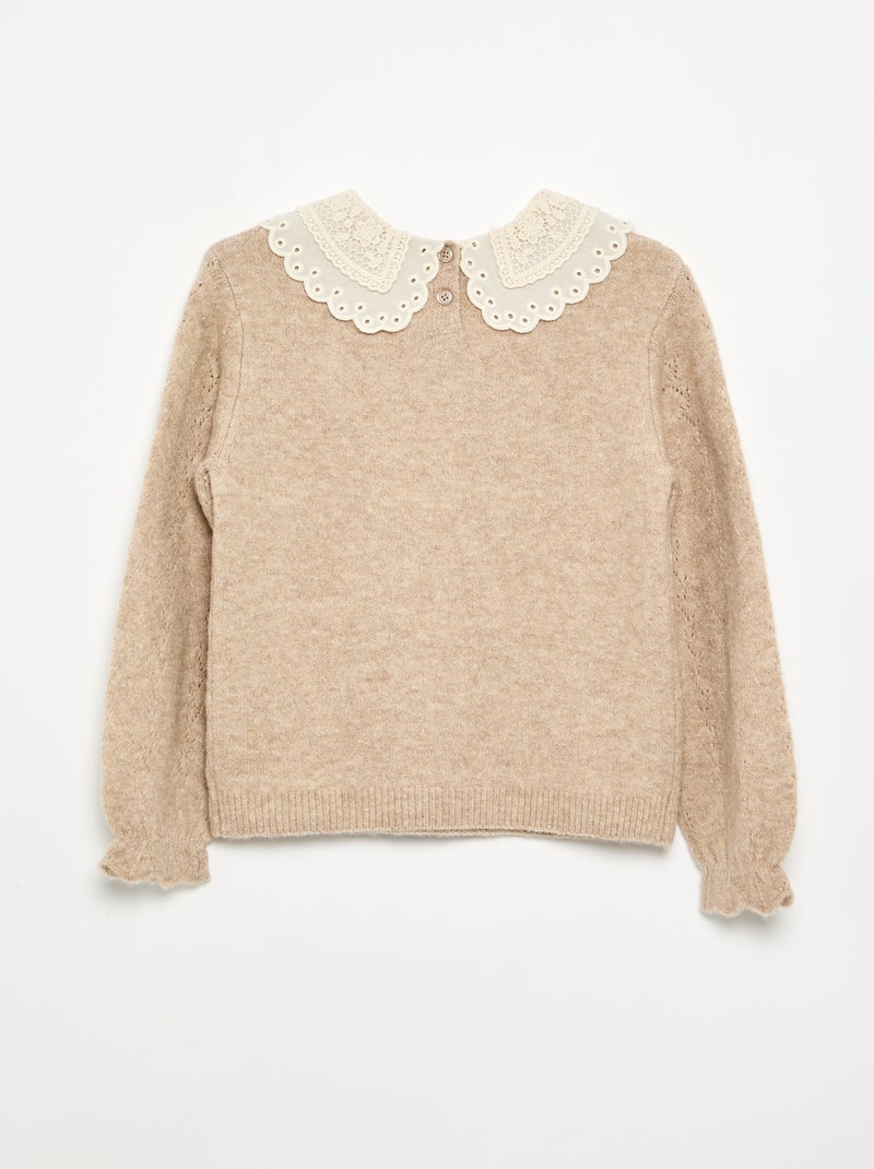 Maglione con ampio collo ricamato fantasia Beige - Kiabi