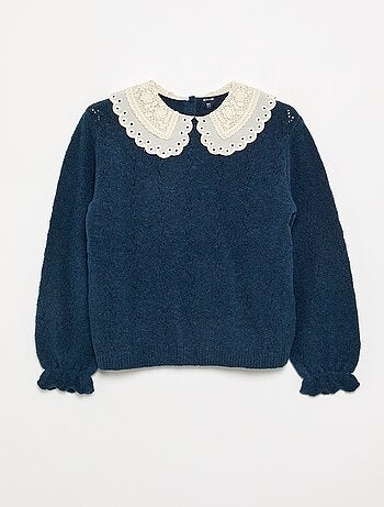 Maglione con ampio collo ricamato fantasia