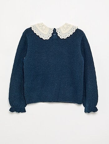 Maglione con ampio collo ricamato fantasia