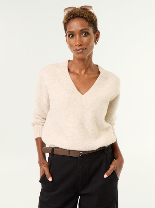 Maglione con ampio scollo a V in maglia a coste - Kiabi