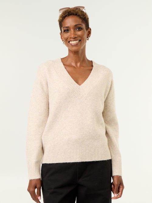 Maglione con ampio scollo a V in maglia a coste - Kiabi