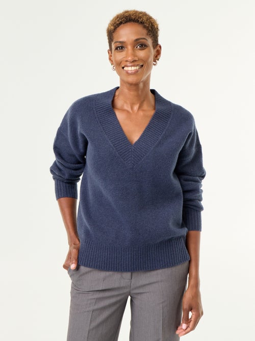 Maglione con ampio scollo a V in maglia a coste - Kiabi