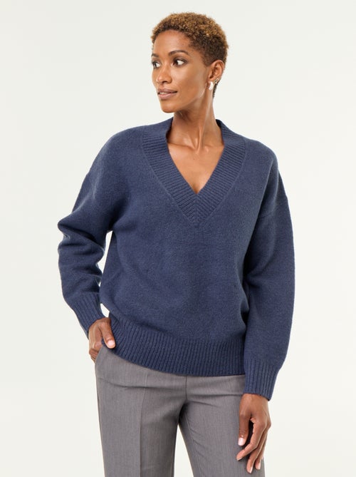 Maglione con ampio scollo a V in maglia a coste - Kiabi