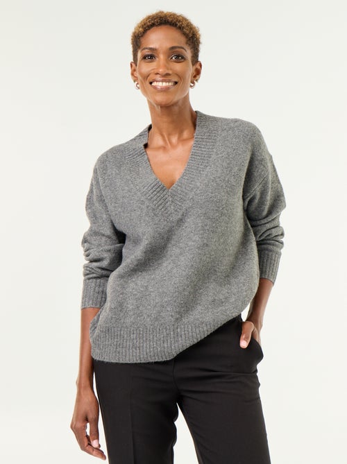 Maglione con ampio scollo a V in maglia a coste - Kiabi