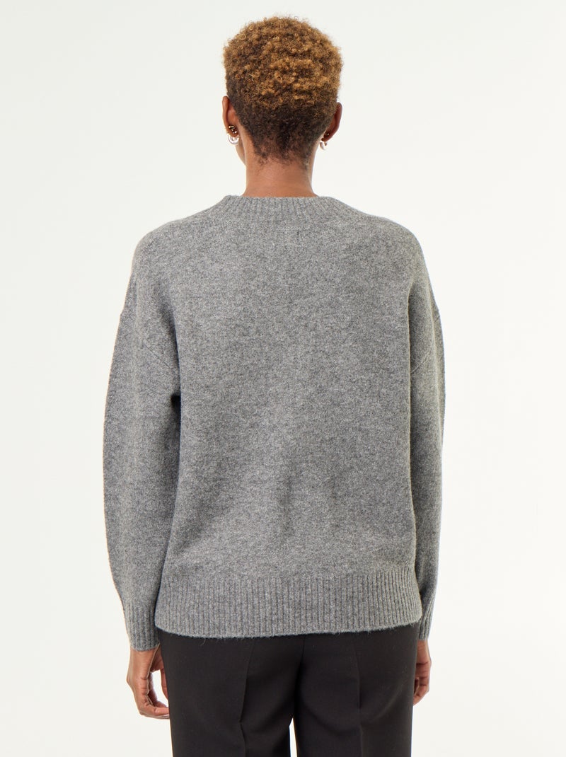 Maglione con ampio scollo a V in maglia a coste Grigio - Kiabi
