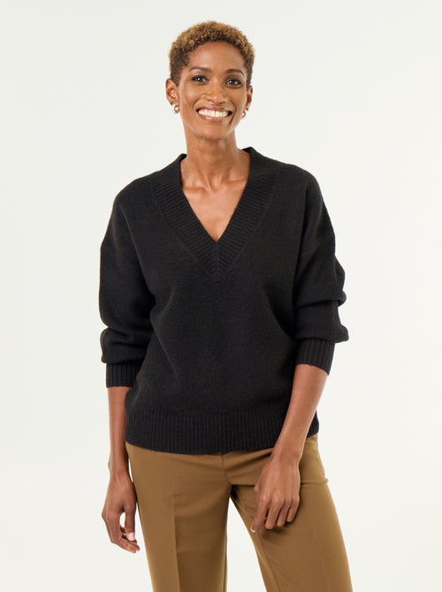 Maglione con ampio scollo a V in maglia a coste - Kiabi