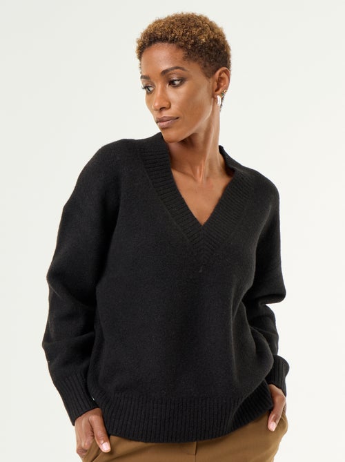 Maglione con ampio scollo a V in maglia a coste - Kiabi