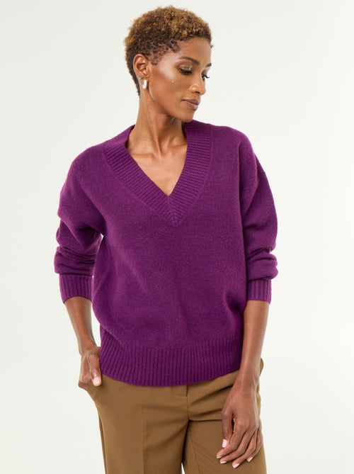Maglione con ampio scollo a V in maglia a coste - Kiabi
