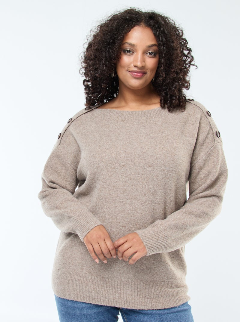 Maglione con bottoni decorativi sulla spalla Marrone - Kiabi