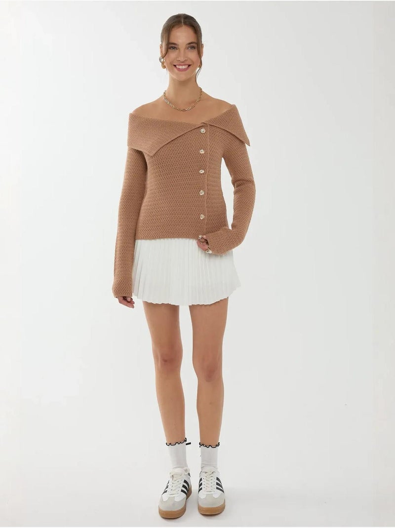 Maglione con bottoni e spalle scoperte Marrone - Kiabi