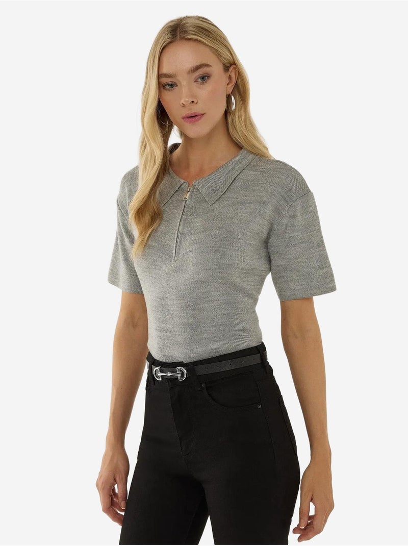 Maglione con cerniera e colletto polo Grigio - Kiabi