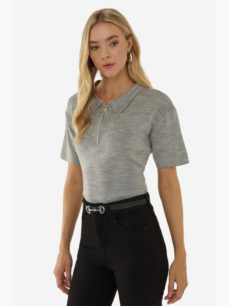 Maglione con cerniera e colletto polo hiccup Grigio - Kiabi