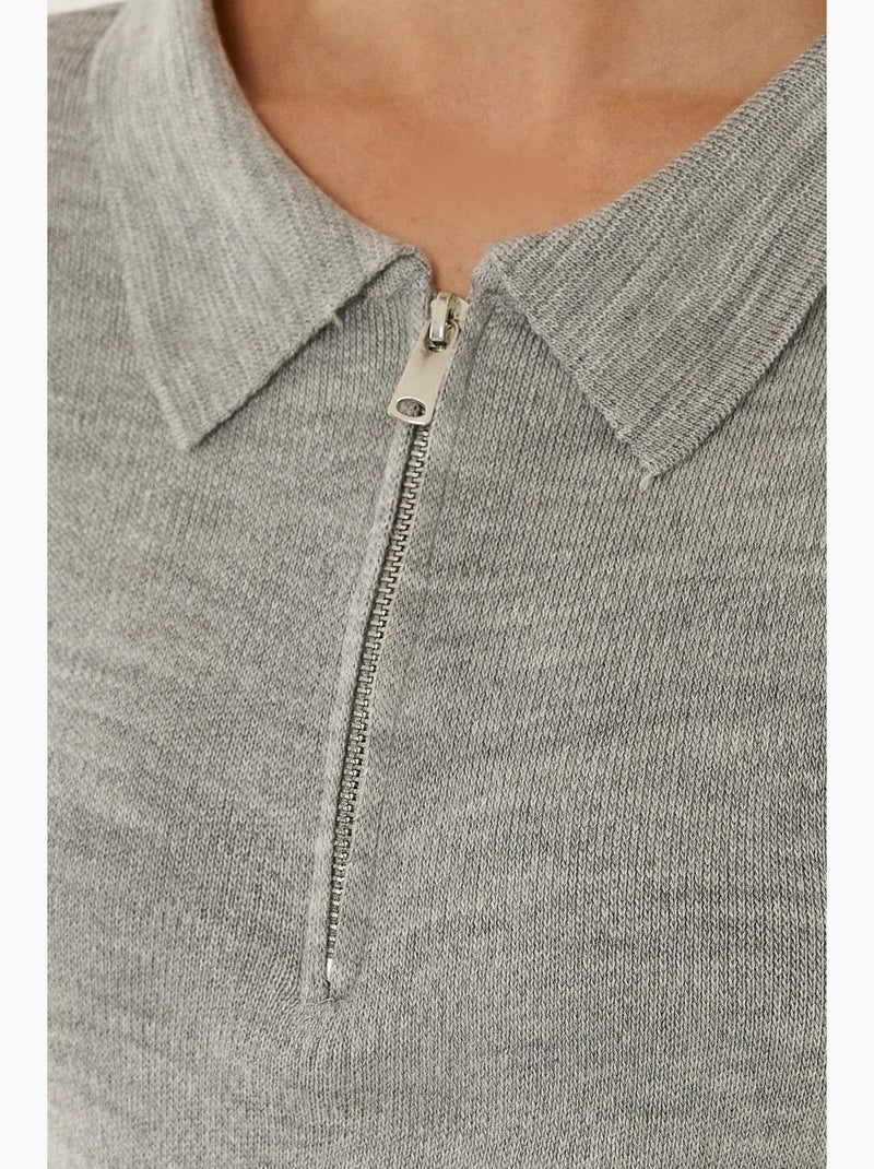 Maglione con cerniera e colletto polo hiccup Grigio - Kiabi