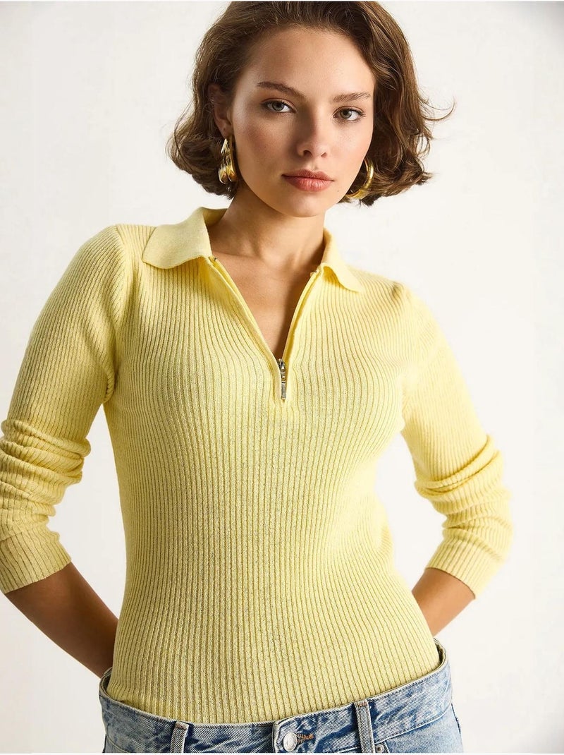 Maglione con colletto con zip lucci Giallo - Kiabi
