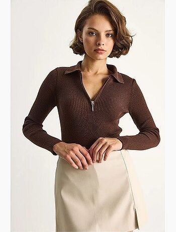 Maglione con colletto con zip lucci
