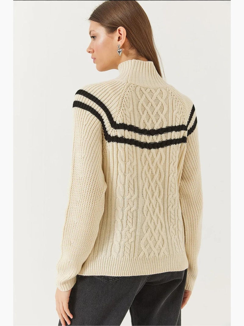 Maglione con colletto di perline e fiocco lucci Crema - Kiabi
