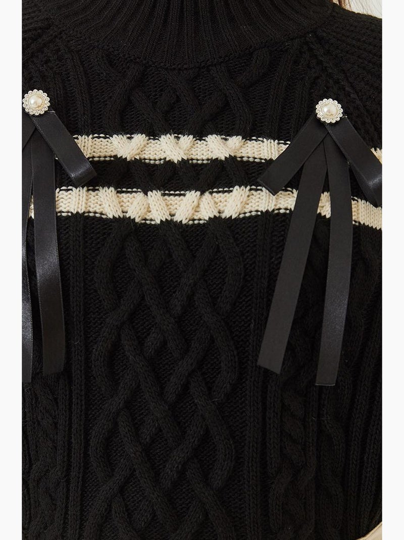 Maglione con colletto di perline e fiocco lucci Nero - Kiabi