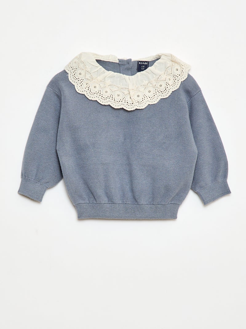 Maglione con colletto in voile di cotone Blu - Kiabi