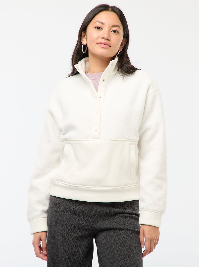 Maglione con collo a camionista in tessuto effetto montone Bianco - Kiabi