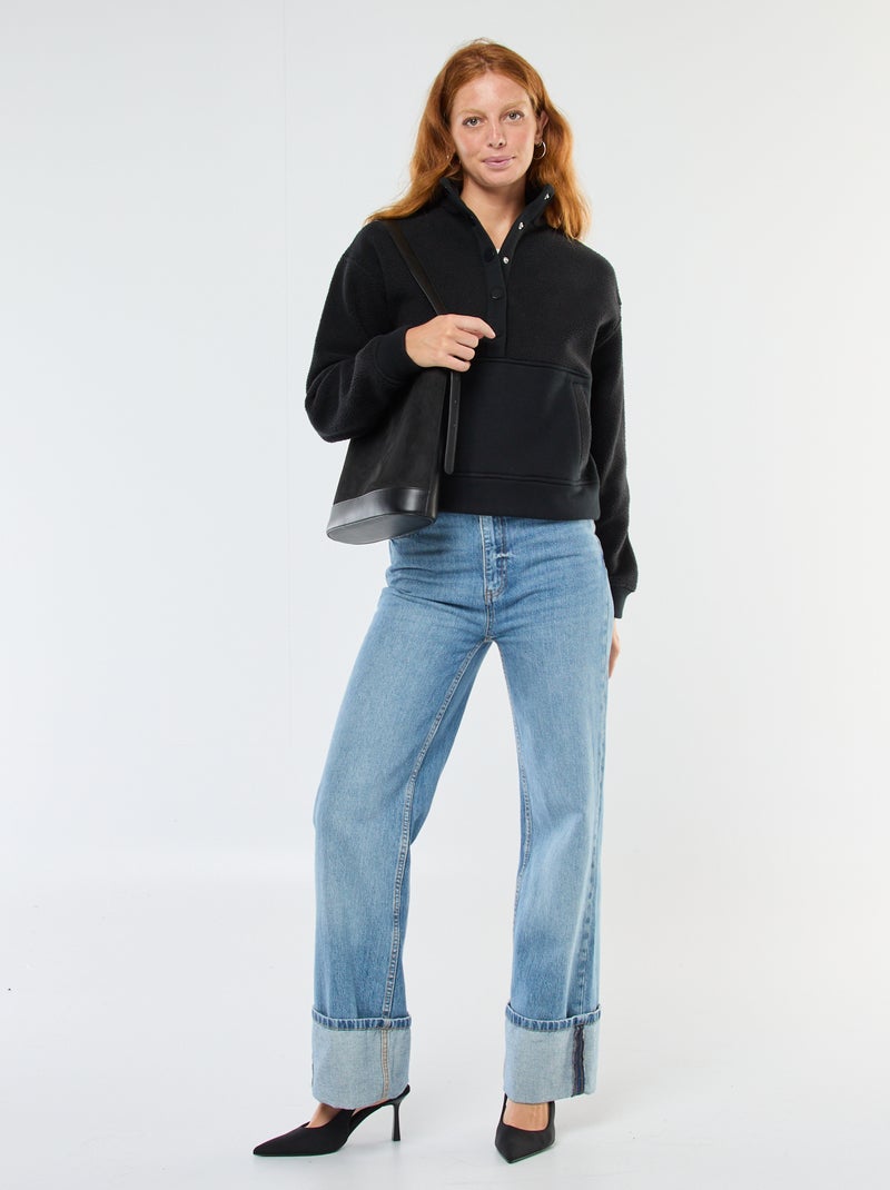Maglione con collo a lupetto in materiale effetto montone Nero - Kiabi