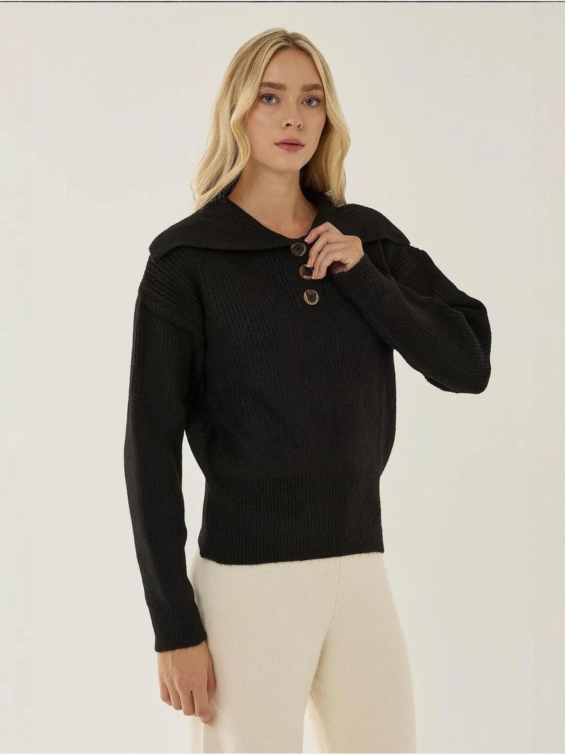 Maglione con collo a scialle e bottoni Nero - Kiabi