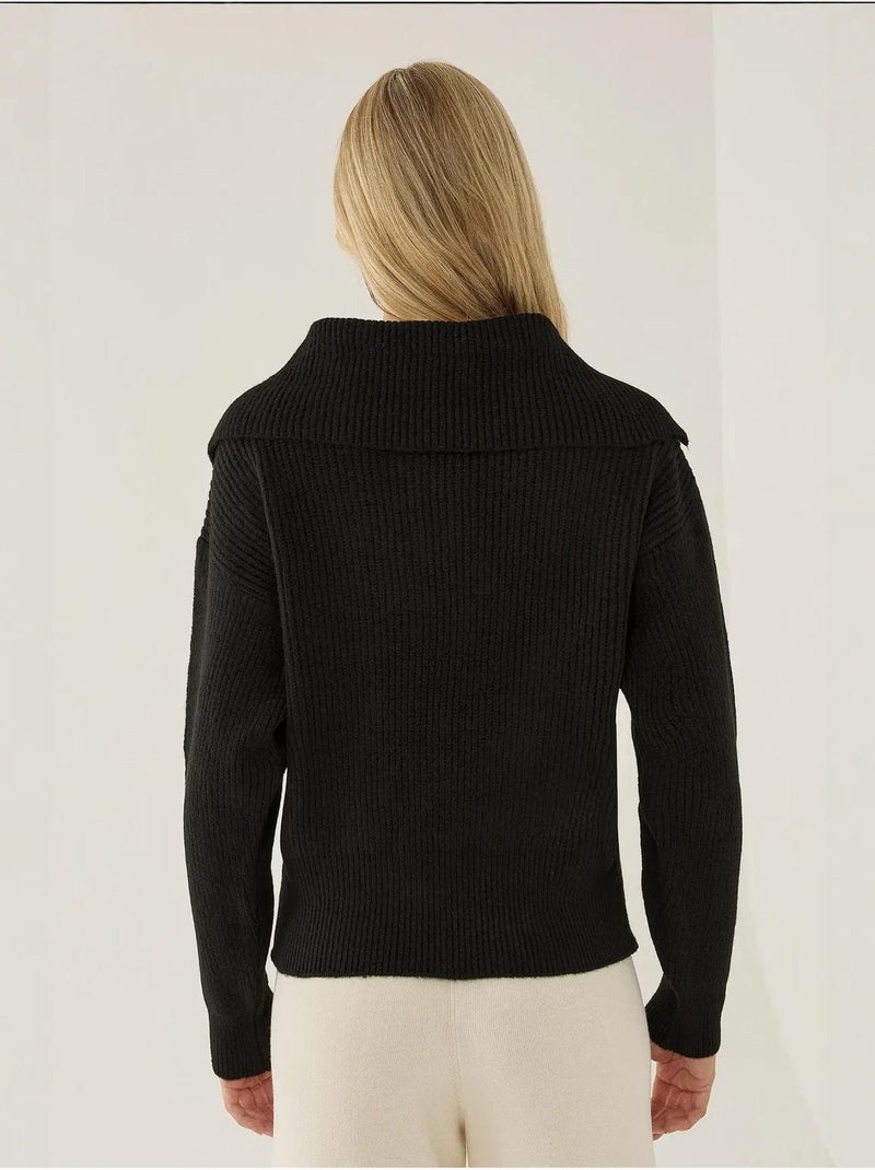 Maglione con collo a scialle e bottoni Nero - Kiabi