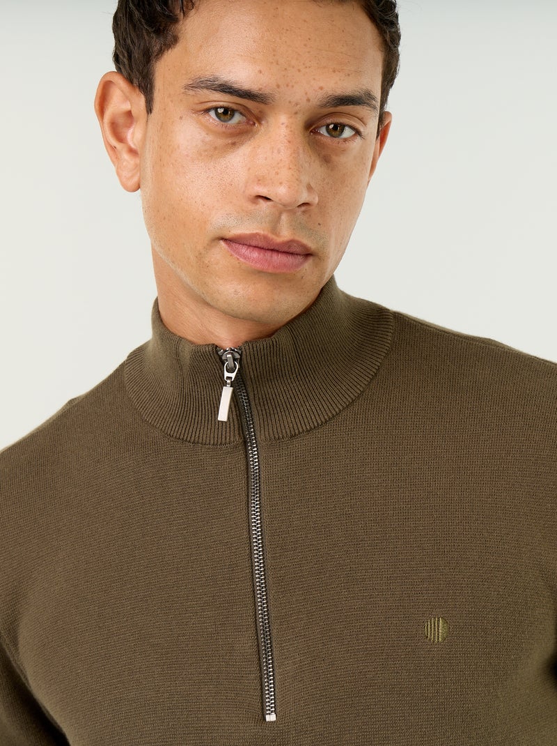 Maglione con collo alto e zip Kaki - Kiabi