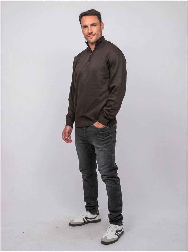 Maglione con collo alto e zip larko Marrone - Kiabi