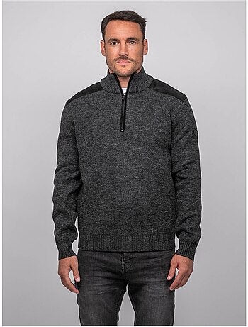 Maglione con collo camionista, zip e inserti scamosciati lotiron