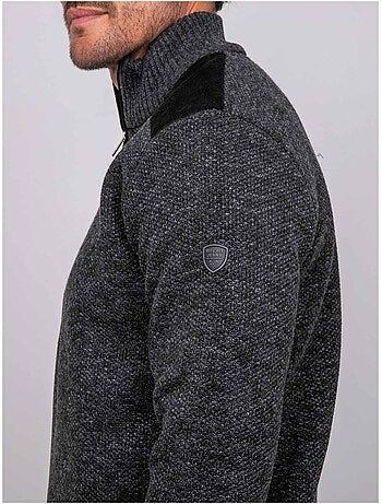 Maglione con collo camionista, zip e inserti scamosciati lotiron