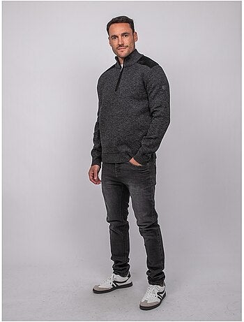 Maglione con collo camionista, zip e inserti scamosciati lotiron
