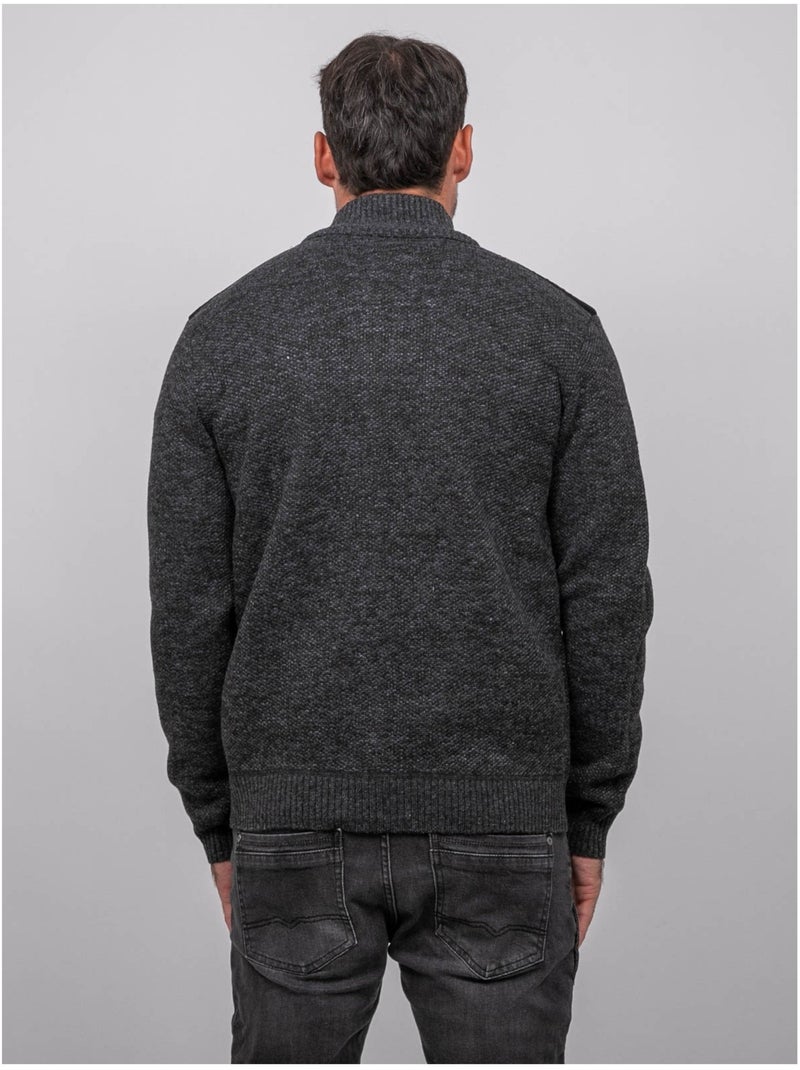 Maglione con collo camionista, zip e inserti scamosciati lotiron Grigio antracite - Kiabi
