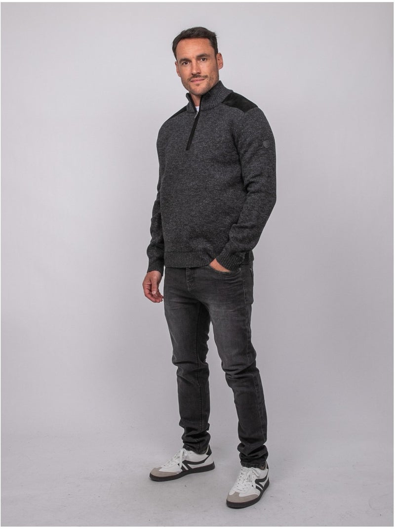 Maglione con collo camionista, zip e inserti scamosciati lotiron Grigio antracite - Kiabi