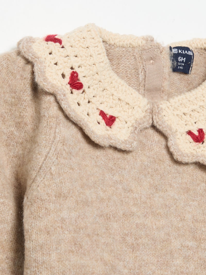 Maglione con collo fantasia Beige - Kiabi