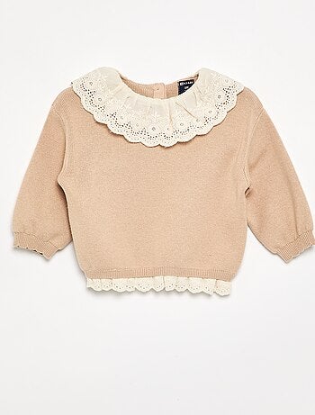 Maglione con collo fantasia in pizzo sangallo