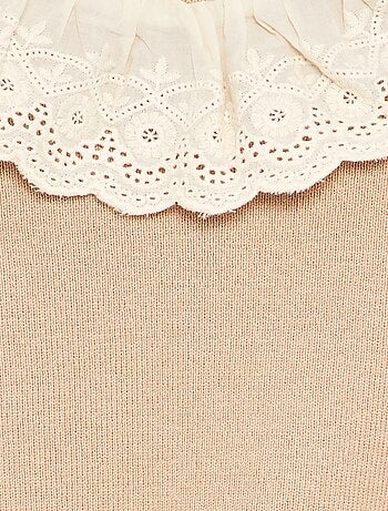 Maglione con collo fantasia in pizzo sangallo