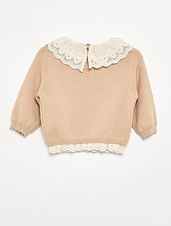 Maglione con collo fantasia in pizzo sangallo
