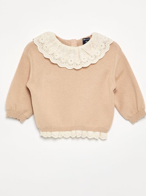 Maglione con collo fantasia in pizzo sangallo - Kiabi