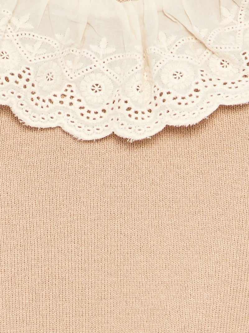 Maglione con collo fantasia in pizzo sangallo Beige - Kiabi