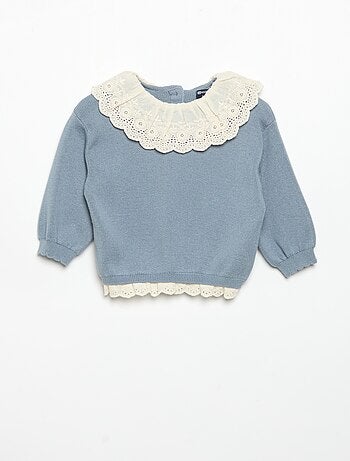 Maglione con collo fantasia in pizzo sangallo