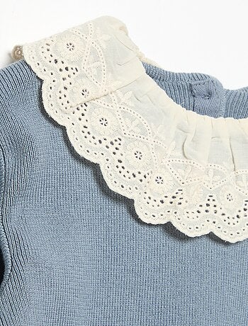 Maglione con collo fantasia in pizzo sangallo