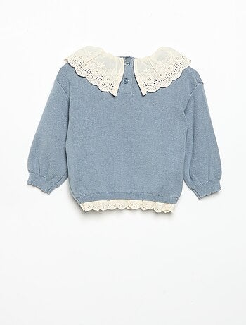 Maglione con collo fantasia in pizzo sangallo