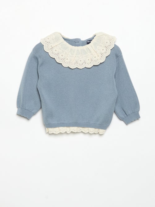 Maglione con collo fantasia in pizzo sangallo - Kiabi